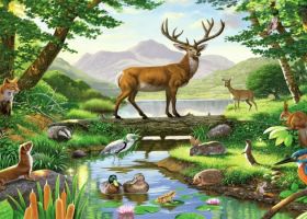 Картина лес с животными